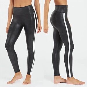 Spanx Faux Leather White Side Stripe Leggings  Size Small
